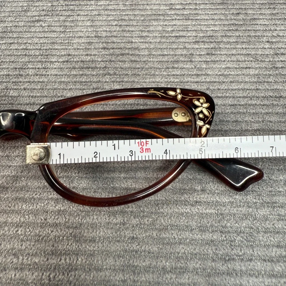 Vintage 60s A Paris Cat Eye Y2k Glasses Tortoise Shell Silver Floral France Vtg